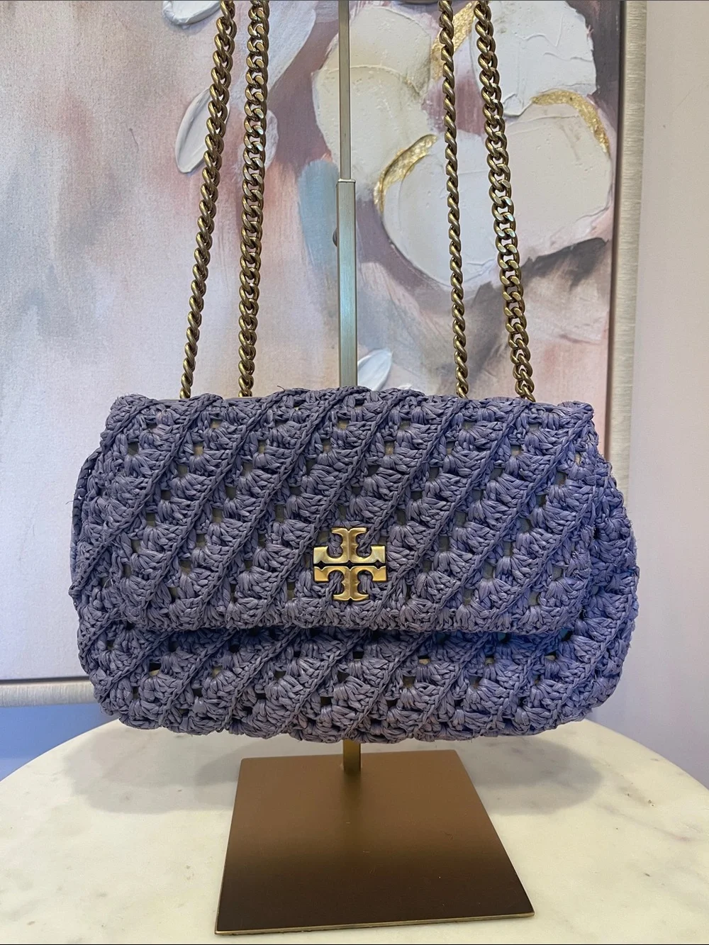 Tory Burch Kira Raffia Crossbody Bag in Purple